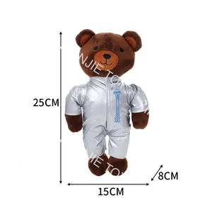 Oso de peluche de 25CM en marrón, peluche con ropa extraíble, oso de peluche, juguete con cubierta plateada, venta al por mayor