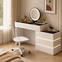 Ensemble de coiffeuse moderne avec miroir éclairé à intensité réglable et armoire de rangement réversible pour chambre et salle de bain