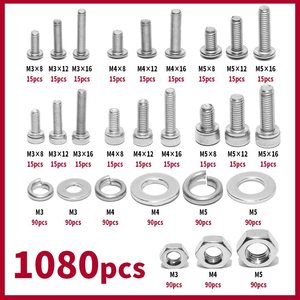 Juego de tornillos, tuercas y arandelas de acero inoxidable M3 M4 M5, 1080 piezas, métrico DIN 912 Grado A, para equipo deportivo - Product Image 3