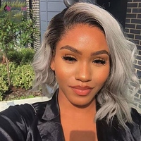 Nouvelle Arrivée Perruques Courtes Grises Bob Lace Front en Cheveux Humains, Coupe Pixie, Ondulées, pour Femmes Noires