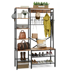 Estante de Entrada – Estante de Almacenamiento Industrial (Madera y Metal) con Zapatero de 5 Niveles – Acabado Rústico Marrón y Negro - Product Image 3