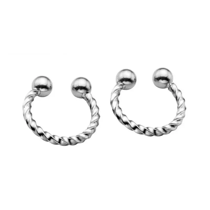 MENGMINGNA Horseshoe With Twist Hoop Stainless Steel C Shaped Fake Horse Shoe Nose Rings For Women Sterling Silver Unique