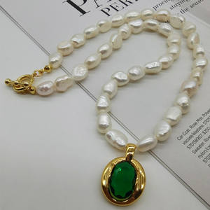 Ins naturale irregolare perla d'acqua dolce catena clavicola all'ingrosso retrò smeraldo perline collana donne - Product Image 5