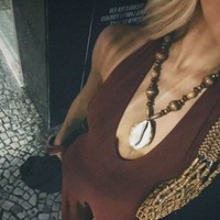 Collier en acier titane marron sophistiqué style Instagram automne/hiver, chaîne de pull polyvalente et élégante pour femme, tendance