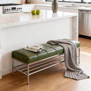 Banc à chaussures rembourré avec cadre en fer, banc long avec rangement pour entrée, chambre ou couloir - Product Image 4