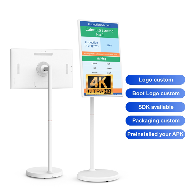 32-Inch 4K FHD LCD Wireless Touch Screen Monitor Android 13 8+128GB Portable Rotating Digital Signage Display for Hospital