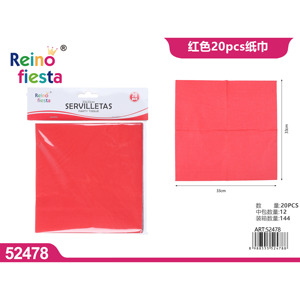 Serviettes en papier de fête rouges à 3 plis 20 pièces en gros Serviettes imprimées et colorées pour le dîner-Style feuille pliée ou sac - Product Image 1