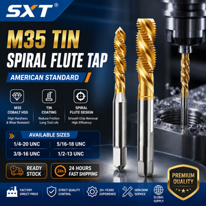 <span class=keywords><strong>Taraud</strong></span> à cannelure spirale SXT M35 TiN UNC 1/4-20 <span class=keywords><strong>3</strong></span>/<span class=keywords><strong>8</strong></span>-<span class=keywords><strong>16</strong></span> 1/2-13 en cobalt HSS, norme américaine, pour trous aveugles - Product Image 1