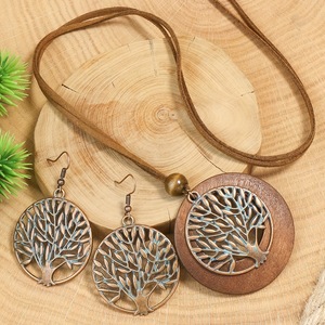 Ensemble collier et boucles d'oreilles Arbre de Vie bohème, plaqué bronze antique, bijoux en alliage pour femmes - Product Image 3