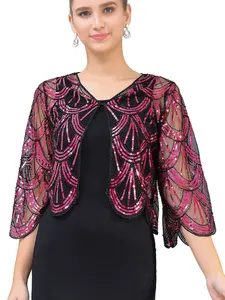 Chaqueta Bolero de Lentejuelas de los Años 20, Manga Corta, Abertura Frontal, Estilo Capa para Cheongsam, Fiesta de Baile - Product Image 2