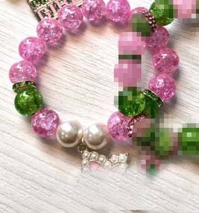 <span class=keywords><strong>Set</strong></span> di Bracciali Personalizzati con Charm Sorority, Decorati con Strass e Perline, Stile Greco, Elastici, in Giada Rosa e Verde - Product Image 3