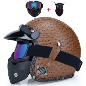 خوذة نصف جلد عتيقة للرجال الكبار دراجة نارية بمحركات دراجة كهربائية واقي مزدوج شخصية للمواسم الأربعة - Product Image 4