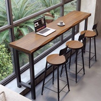 Table de bar rectangulaire en bois massif Cow and Cow avec plateau en pin, pieds hauts et bas, pour balcon et usage domestique
