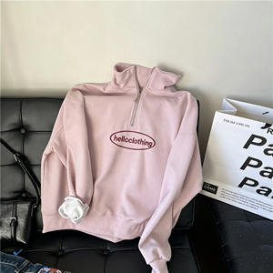 เสื้อฮู้ดซิปครึ่งตัวสำหรับผู้หญิง ปักลายตัวอักษร ผ้าโพลีเอสเตอร์ผสมคอตตอน ระบายอากาศได้ดี เป็นมิตรกับสิ่งแวดล้อม เหมาะสำหรับใส่ในฤดูใบไม้ผลิ - Product Image 4