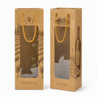 Sacs en papier kraft pour bouteilles de vin, design personnalisé, luxe, écologiques, avec fenêtre et poignées en corde, pour emballages cadeaux de champagne
