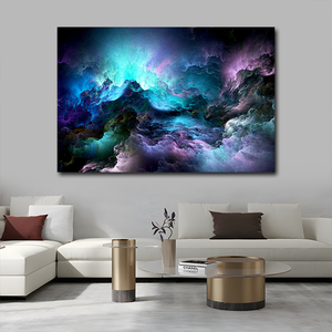 Universo estrellas nubes coloridas belleza lienzo liso impresión para decoración del hogar azul verde púrpura - Product Image 5