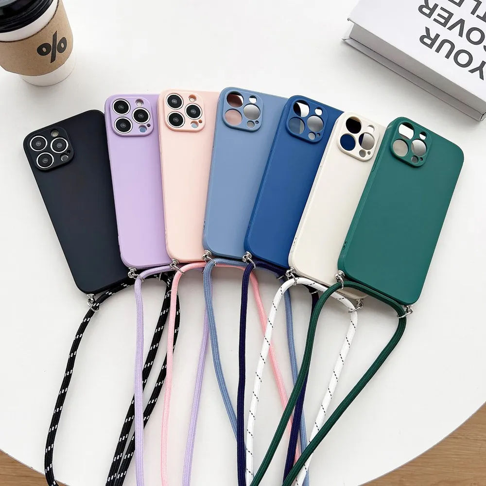 Simple Crossbody Lanyard Silicone Case for iPhone 15 11 12 13 14
