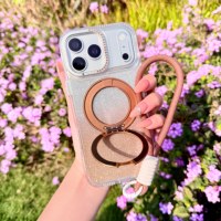 Funda para Teléfono con Diamantes y Degradado de Color para iPhone 17 Pro Max, 16, 15, 14, Magnética, Inalámbrica, con Soporte Giratorio de 360°
