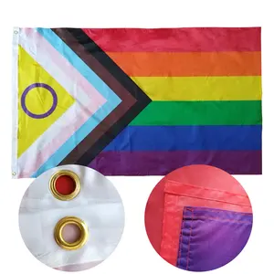 5 'x 3' โพลีเอสเตอร์พิมพ์สีสดใสธงความภาคภูมิใจความคืบหน้าใหม่รวมธงความภาคภูมิใจแบบ intersexual