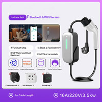 Pengisi Daya EV Portabel GB/T, Mendukung 16A(3.5KW)&32A(7KW), Kontrol Bluetooth & WIFI, Kabel 5m, Tahan Air IP65 untuk Penggunaan di Rumah.