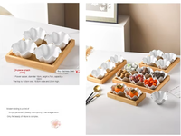 Ensemble de plateaux de service en bois avec quatre compartiments, plats à collation et bonbons en céramique à motifs floraux, assiettes complètes pour fruits secs