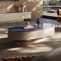 Ensemble de meuble TV et table basse en bois et marbre, design moderne et luxueux, pour salon et chambre, meubles flottants