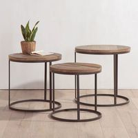Ensemble de tables d'appoint modernes de haute qualité pour salon, avec plateau en bois de forme rectangulaire et structure en métal