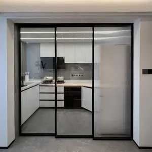 Pintu teras layar tiga pintu tipis Internal dengan kaca geser rendah dibuat di insulasi suara paduan aluminium Modern Guangdong