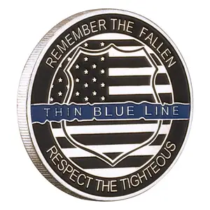 Moeda colecionável comemorativa do desafio dos EUA, linha fina azul, presente colecionável, lembre-se da moeda de prata caída
