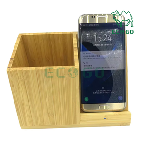Chargeur sans fil 3 en 1 avec logo personnalisé Support de chargeur sans fil en bambou avec porte-stylo Organisateur - Product Image 4