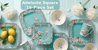 Service de vaisselle en céramique vintage turquoise à motif floral et oiseaux, 16 pièces, assiettes carrées, bols, tasses, cadeau de mariage, vente en gros pour hôtels et restaurants