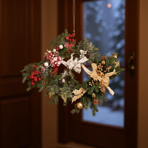 Homeera Christmas Wreath Ornament 50 Pieces Box Handmade Wall Hanging Plastic Decor Red Gold Silver Color - Product Image 2