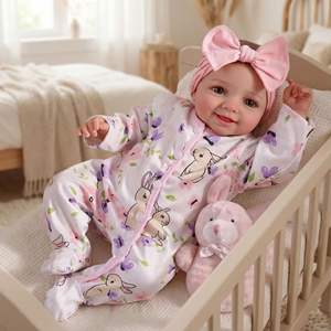 Muñecas Bebé <span class=keywords><strong>Reborn</strong></span> de Silicona con Cuerpo de Tela Suave de 18 Pulgadas Yeezwood, Muñeca <span class=keywords><strong>Reborn</strong></span> de Silicona Realista Sonriente para Niñas - Product Image 1