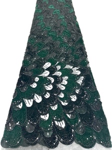 Thiết kế mới nhung Net ren sequin vải thêu đính cườm ren Net vải đính cườm ren vải với trình tự - Product Image 3