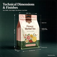 Sachet refermable de qualité alimentaire à huit soudures latérales avec fermeture éclair, fond plat et trou de suspension pour thé parfumé, fruits secs, snacks - Vente en gros