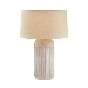 Beige Textured Ceramic Vase Modern Boho Table Lamp | Artisan Natural Lighting for Resort Hotel Guest Room - Product Image 2