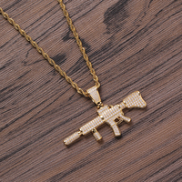 CN297 Collier en corde avec pendentif géométrique en laiton plaqué or/argent et zircon cubique glacé, bijoux hip-hop unisexe, cadeau de fête, usage quotidien