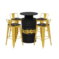 Ensemble de meubles de bar à pôle élevé de style industriel fer durable avec tambour à huile créatif caractéristiques de conception table et chaise avec dossier