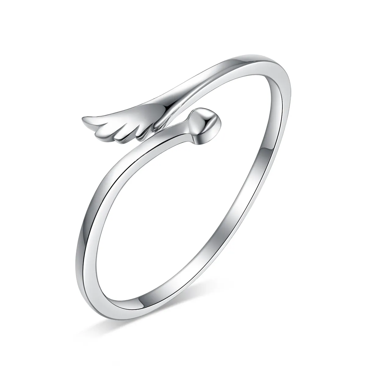 Keiyue Oem Minimalist tasarım 925 gümüş melek kanatları yüzük ayarlanabilir yüzükler kadınlar için