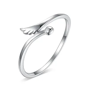 Keiyue Oem Minimalist Design 925 Silver Angel Wings Ring Adjustable Rings For Women