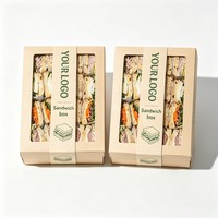 Boîte à sandwichs carrée compartimentée pour pique-nique, thé de l'après-midi, gâteaux et pâtisseries, en carton kraft ondulé avec couvercles transparents à fenêtre