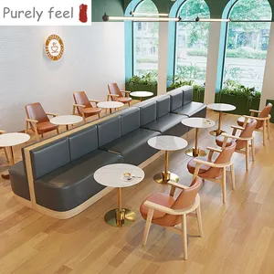 PurelyFeel Grosir Bangku Modern Tempat Makan Kafe Kulit Makanan Cepat Furnitur Sofa Restoran Tempat Duduk Stan