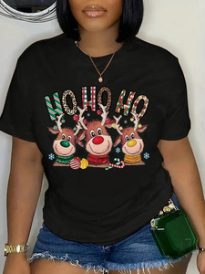 Magliette da <span class=keywords><strong>Donna</strong></span> in Poliestere 200G con Stampe Natalizie, Design DTF con Babbo Natale per T-shirt Natalizie - Product Image 2