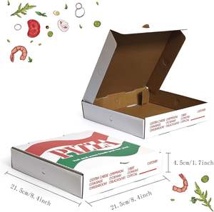 Cajas de Pizza Corrugadas Blancas de 8.4x8.4x1.7 Pulgadas - Contenedores Ventilados Impresos a Color para Pizzas Individuales - Product Image 1
