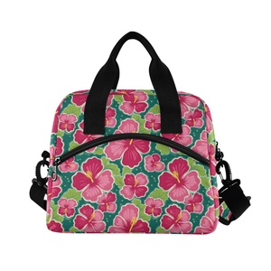 Sac à déjeuner isotherme en nylon imprimé personnalisé, réutilisable, pour pique-nique en plein air, écologique, motif fleur d'hibiscus, pour adultes et femmes - Product Image 3
