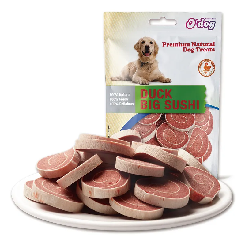 โปรโมชั่นคุณภาพสูงอาหารสุนัขผู้ผลิตขายส่งเป็ดซูชิสุนัขสุนัขขนมขบเคี้ยว