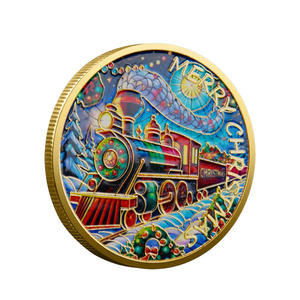 Traditionele Voorraad Kerst Herdenking Metalen Ambachtelijke Munt Kleurrijke Trein Gouden Kous Dubbelzijdig Decoratief Verzamelobject - Product Image 2