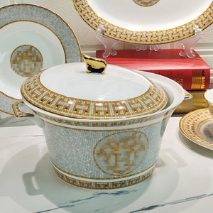 Wholesale Factory Price Royal Luxury Tableware Sets 61 Pcs Bone China Golden Mosaic Western Ceramic <b>Dinnerware</b> Sets - Product Image 2