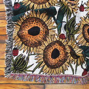 Couverture tissée de tapisserie de tournesols et de coccinelles de style bohème à motifs floraux multicolores à bas <span class=keywords><strong>prix</strong></span> - Product Image 6