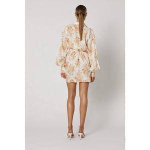 Robe chemise en lin <span class=keywords><strong>avec</strong></span> manches longues et boutons, ceinture <span class=keywords><strong>amovible</strong></span> en tissu auto-tissé <span class=keywords><strong>avec</strong></span> boucle - Product Image 3